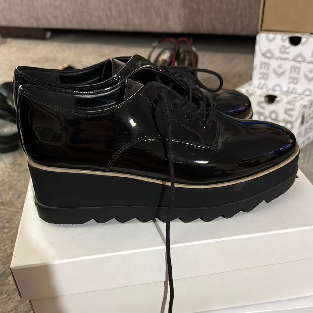 Black Platform Oxford Shoes